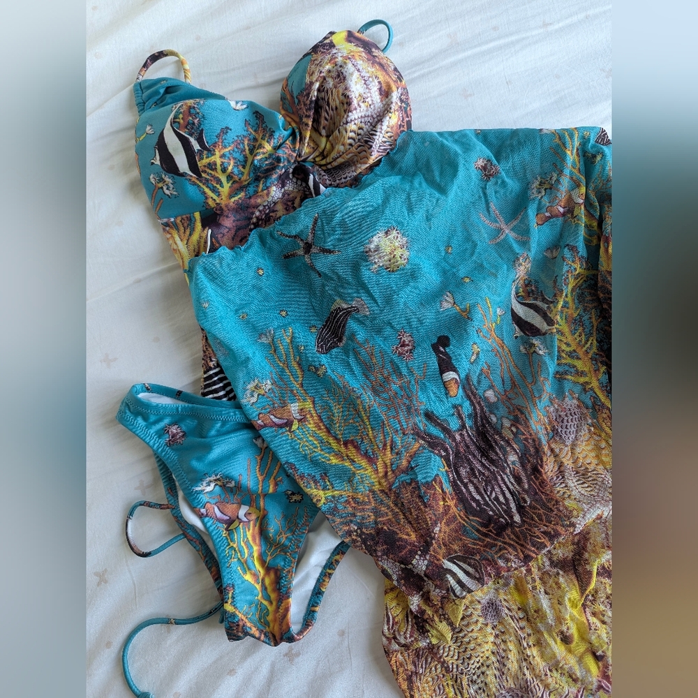 Jean paul gaultier swimsuit bikini with pareo coral reef and fish swimwear